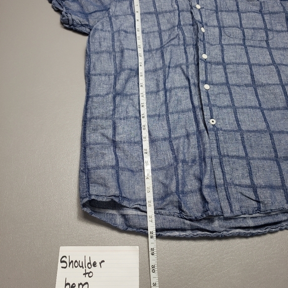 Mens izod 62% linen short sleeve blue button down shirt size large - Picture 8 of 9